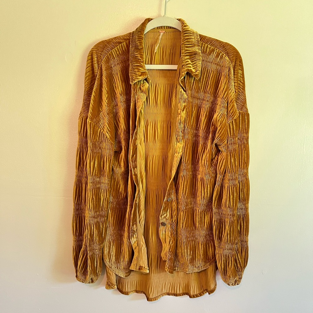 Free People Gold Button Down Shirt